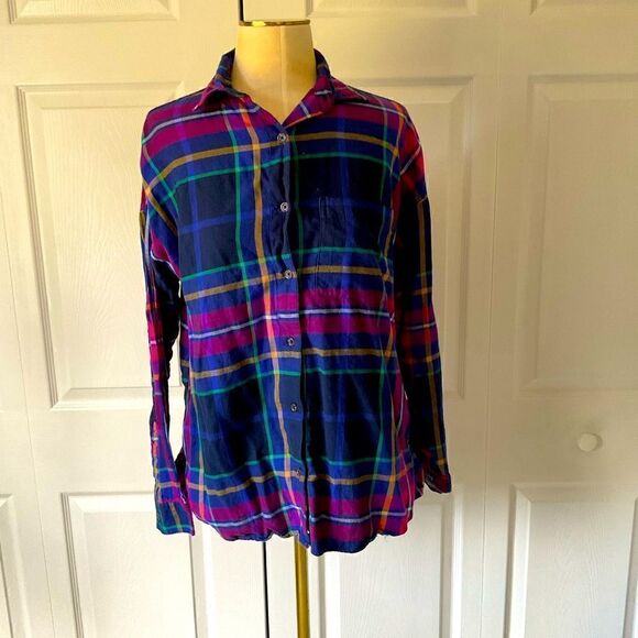 NWOT - Old Navy Plaid Boyfriend Long Sleeve Button Down Shirt - M - Picture 1 of 5